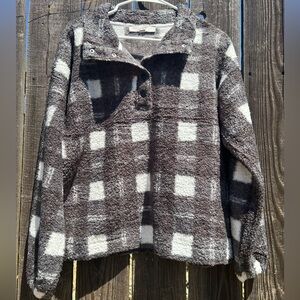 LOFT Black and White Plaid Teddy Jacket